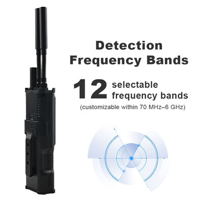 kupować Ręczny detektor dronów z pełnym spektrum 70 MHz–6 GHz, zasięgiem wykrywania 1,5–2 km i 12 zaprogramowanymi pasmami dla dronów przemysłowych i FPV produkcja online